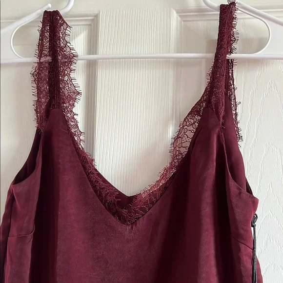 Women's Burgundy Lace Trim Top - Picture 2 of 4